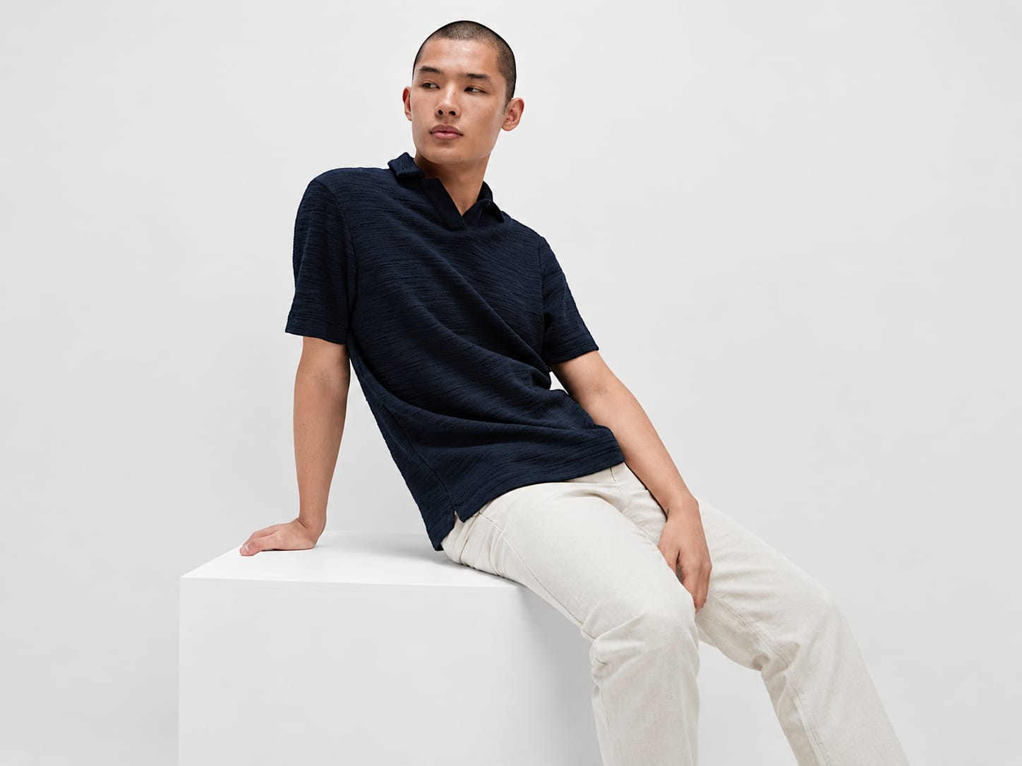 Marks & Spencer Textured Polo T-Shirt – Navy Blue